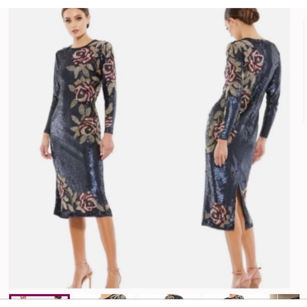 Mac Duggal Navy and Burgundy Sequin Midi Dress